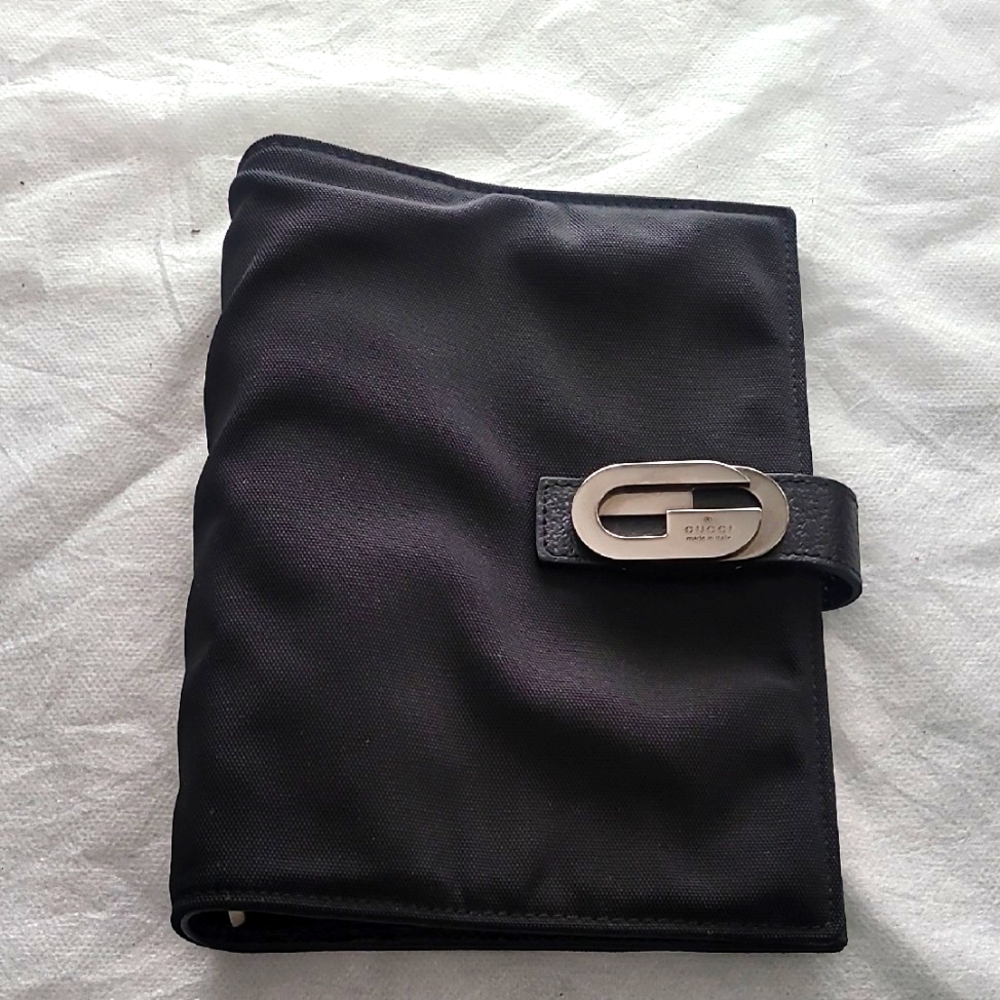 Gucci Black Nylon Agenda Holder with Silver Clasp